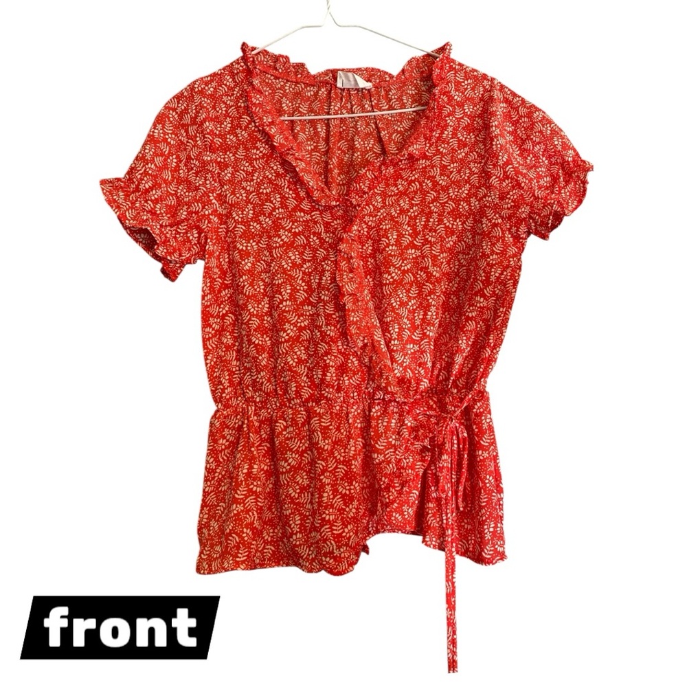 Sienna Sky Red/Coral Tie Front Ruffled Blouse